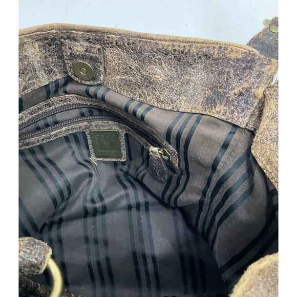 FRYE DEBORAH STUDDED DISTRESSED LEATHER SHOULDER BAG